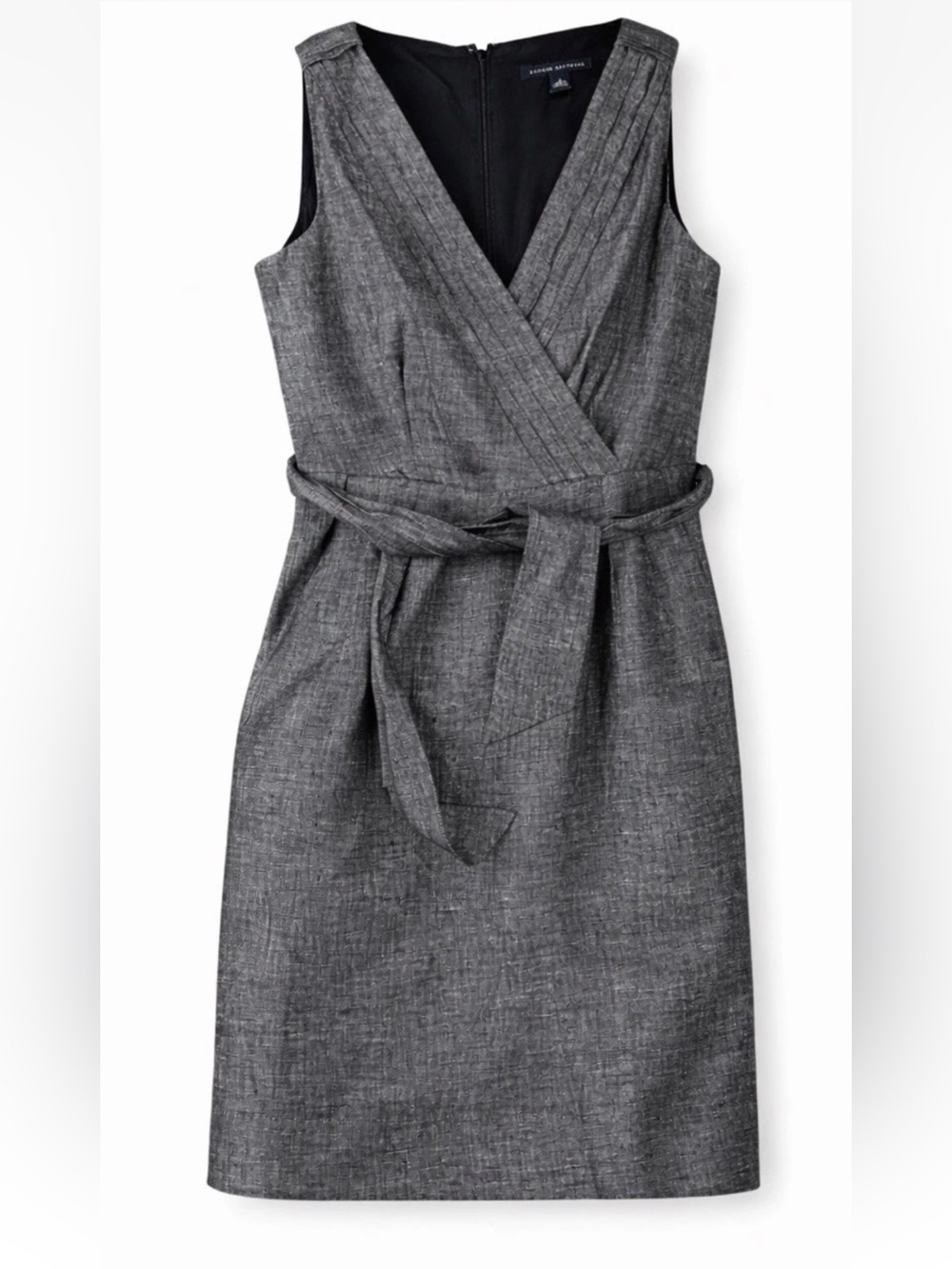 Banana Republic Linen Dress Women 2 Dark Gray Sleeveless Belted Pockets Sheath